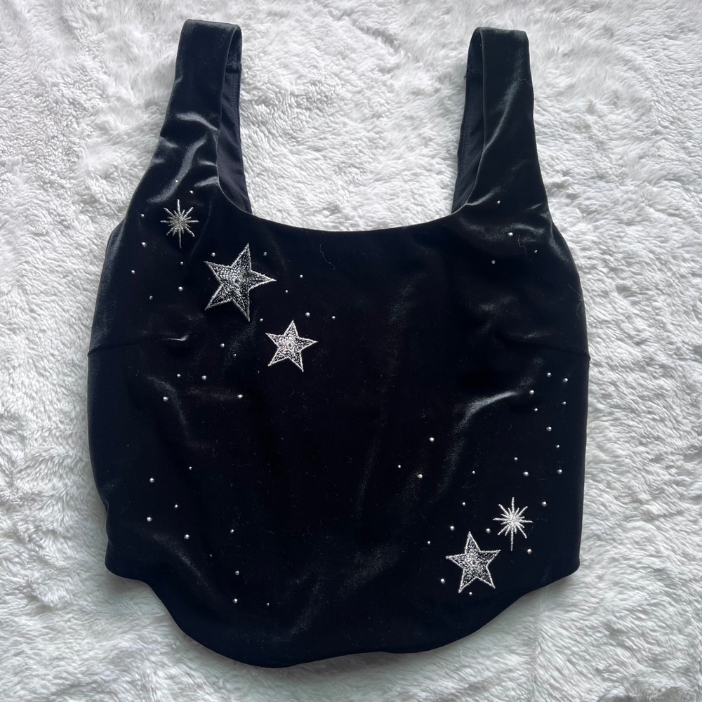 Victorias Secret Black Velvet Star Embroidered Corset Top 11254532 CC 6AZK M NEW
